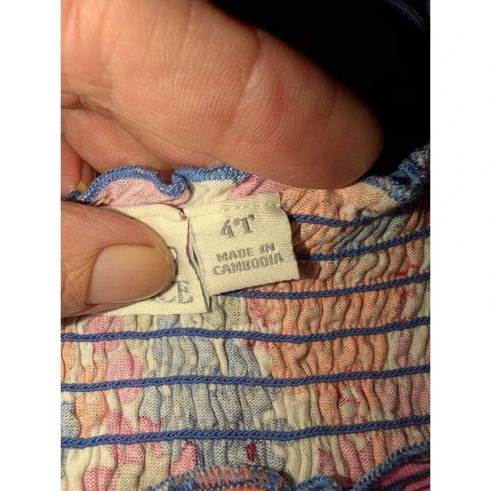 The Children's Place Girls 4T Floral Smocked Tiered Tie Strap Sundress Blue Pink - Picture 4 of 5